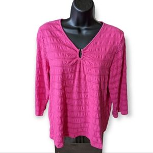 TanJay Vibrant Pink Top 3/4 Sleeve Size Medium